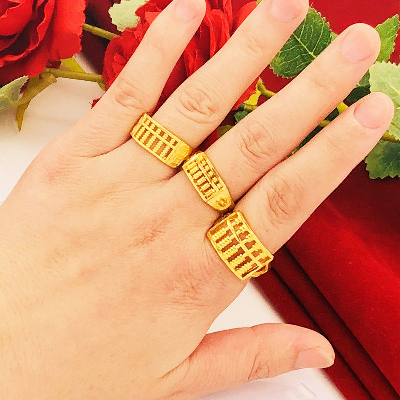 招财沙金戒指男女硬币祈福算盘