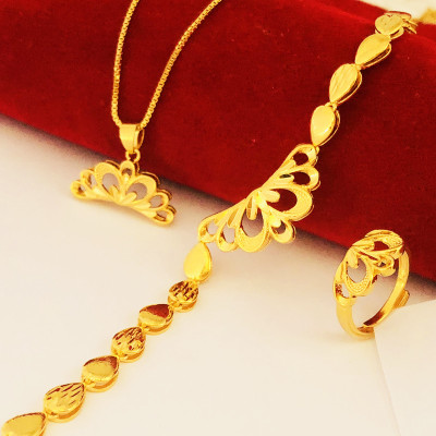 百搭皇冠套装女项链镀金沙金