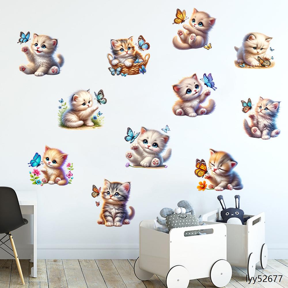 创意猫咪补洞墙贴出租房宠物店装饰画浴室瓷砖贴儿童房幼儿园贴纸图片