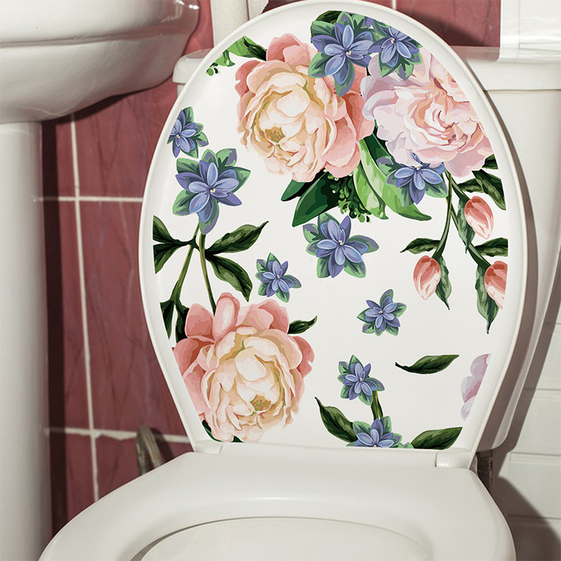 国风创意牡丹花开马桶贴马桶盖装饰花朵贴纸防水自粘贴画浴室旅康图片