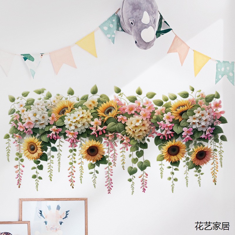 仿真花卉墙贴墙面腰线背景墙装饰可移除植物花朵贴画浴室玻璃贴纸图片