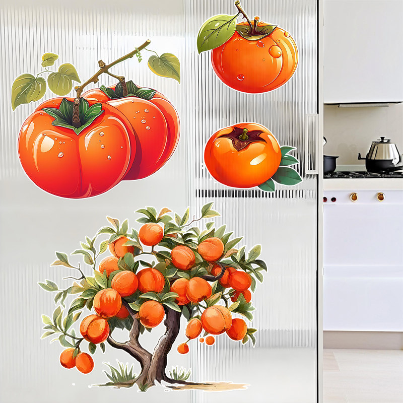 3d立体仿真柿子丰收餐厅客厅玻璃推拉门镜子补洞贴画隔断卡通防撞,家居饰品,软装墙贴,淘宝优惠券,粉丝福利购,淘宝优惠卷