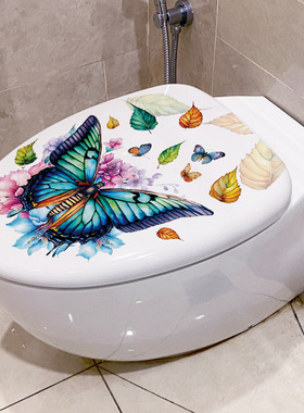 跨境MT34029炫彩蝴蝶家用马桶盖贴纸厕所卫生间装饰防水贴纸