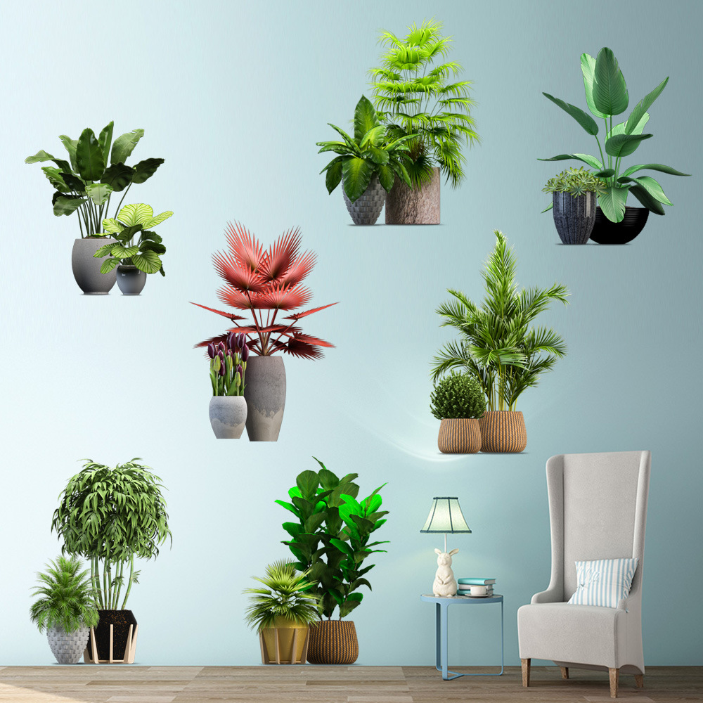 3d立体仿真绿植遮丑墙贴纸盆栽北欧玄关墙角装饰补洞污垢划痕贴画图片