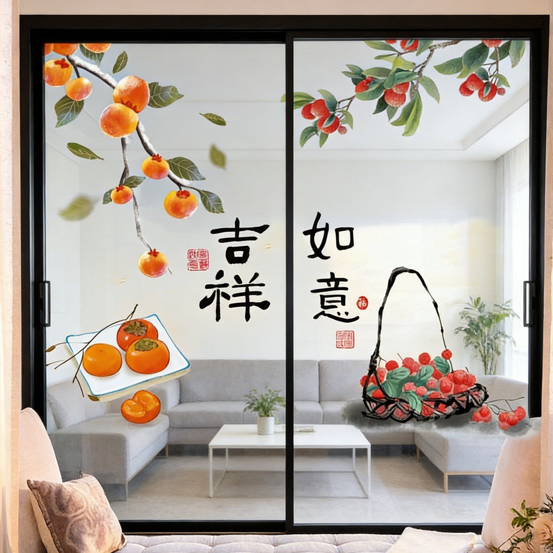 厨房推拉门防撞贴画创意玻璃贴纸装饰客厅阳台贴花窗花中国风贴画,家居饰品,软装墙贴,淘宝优惠券,粉丝福利购,淘宝优惠卷