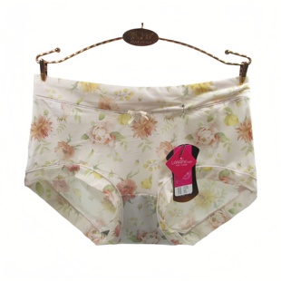 彩田花仙子内裤 女中腰牛奶丝冰丝抗菌裆性感植物印花女士平角裤