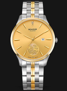 BOWDOR宝舵手表石英表男士防水钢带日历休闲 真钻S9002G-VGGG