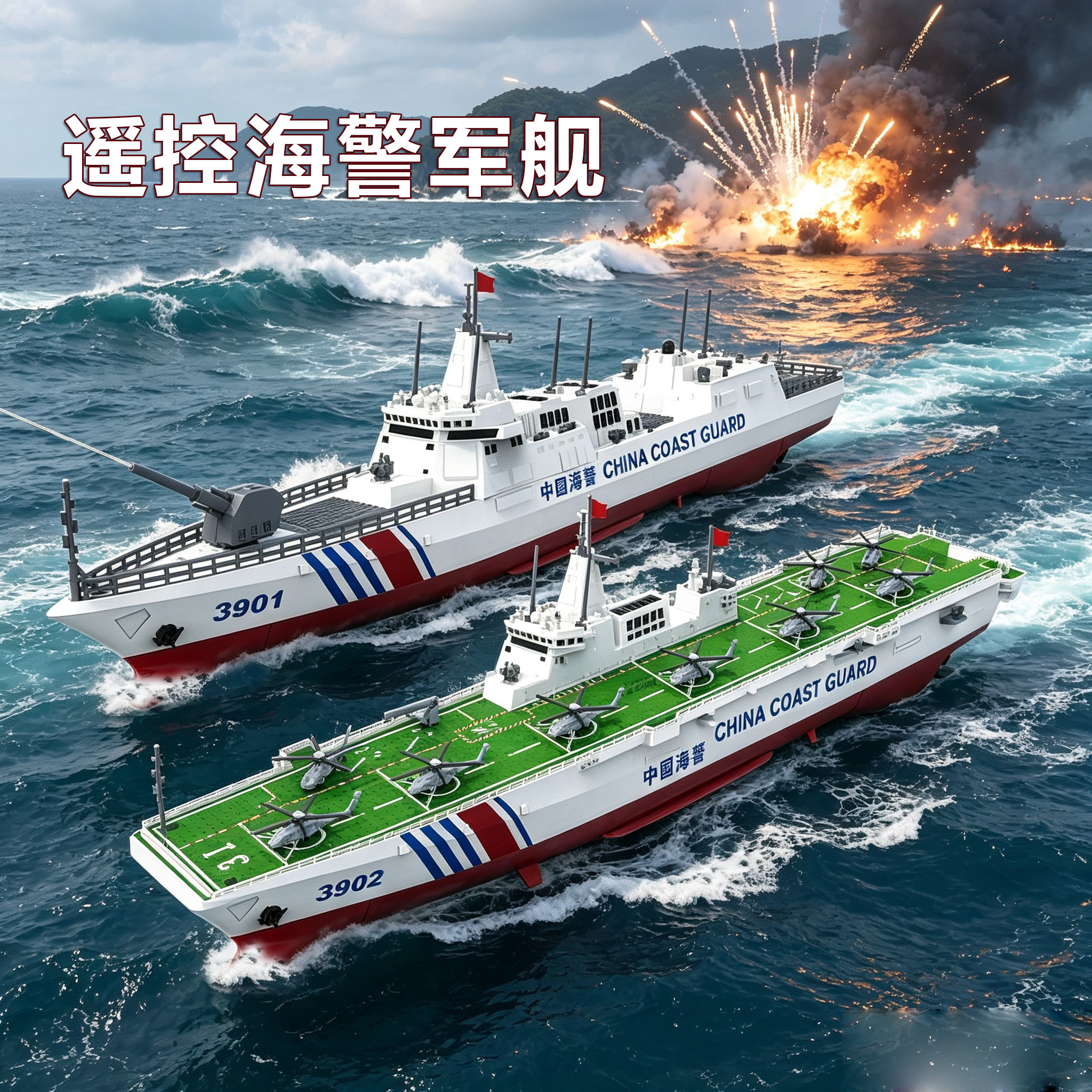 遥控军舰可下水喷水航母