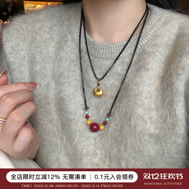 天然原矿红朱砂吊坠项链女转运