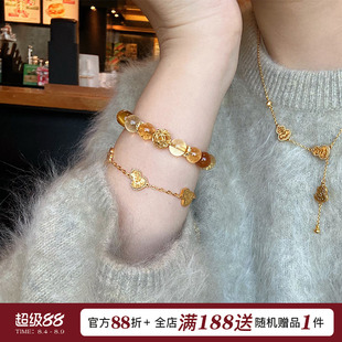 蜜蜂妈原创 转运招财天然黄水晶虎眼石手串女金发晶叠戴手链礼物