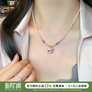 蜜蜂妈手作原创 童趣可爱旋转木马吊坠珍珠项链女毛衣链日常配饰