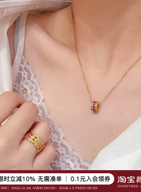 925银路路通红钻转运珠吊坠项链