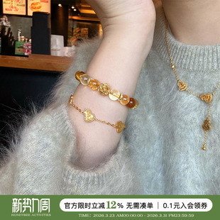 蜜蜂妈原创 转运招财天然黄水晶虎眼石手串女金发晶叠戴手链礼物