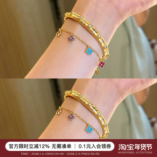 蜜蜂妈手作 复古拉丝手镯轻奢宫廷风高级感镯子金色镶锆石手环