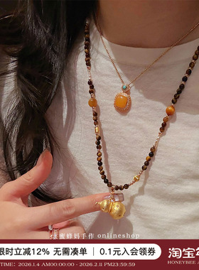 美拉德虎眼石项链葫芦吊坠毛衣链