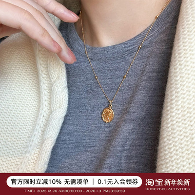 双面人鱼金币项链叠戴长款毛衣链