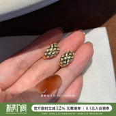 蜜蜂妈手作 小众设计黑金重工编织镂空菱格耳扣女中古镶钻耳钉