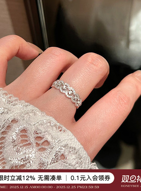 蜜蜂妈纯银日系蕾丝花边镶钻戒指