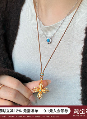 新中式双面镂空十字金刚杵项链