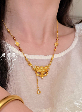古法金狐狸面具项链女小众颈链