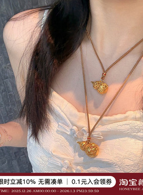 倪妮同款镂空花丝葫芦项链毛衣链