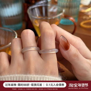 蜜蜂妈手作 日韩天然玛瑙戒指女ins小众简约时髦高级感食指指环