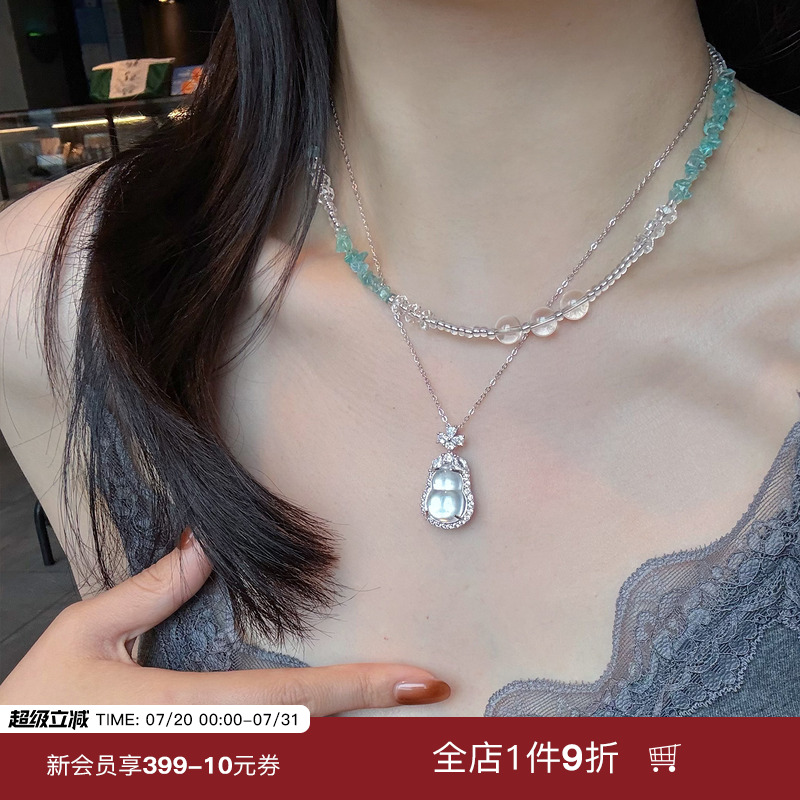 蜜蜂妈手作 碎银帕拉伊巴色蓝磷灰项链女小众设计气质百搭锁骨链