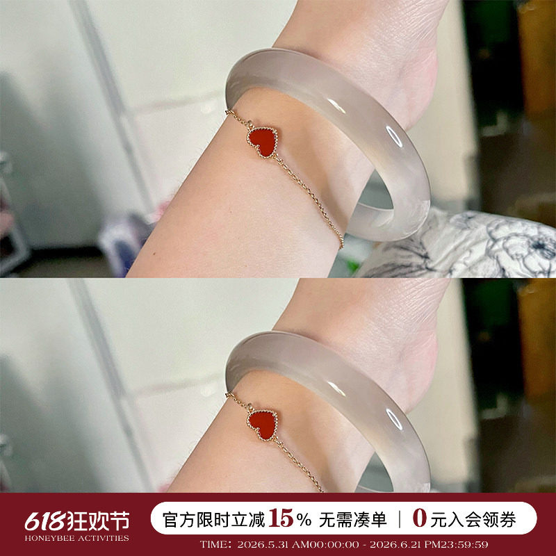 蜜蜂妈手作 天然高冰白月光荔枝冻玛瑙手镯玉髓高级感精致镯子