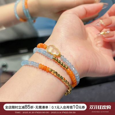 蜜蜂妈手作 新中式金鱼泡泡如鱼得水手链女叠戴玛瑙葫芦串珠项链