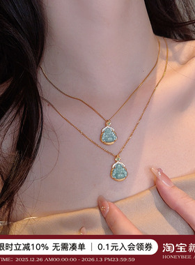 蜜蜂妈手作天然蓝水翡翠佛公项链