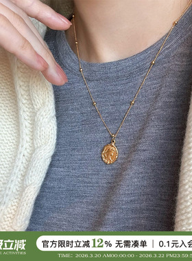 双面人鱼金币项链叠戴长款毛衣链