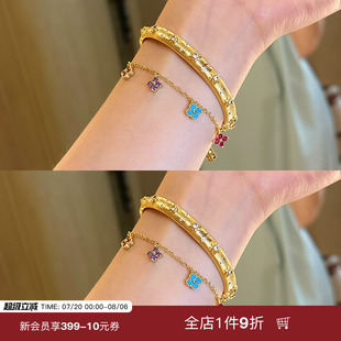 复古拉丝手镯轻奢宫廷风高级感镯子金色镶宝石钻手环 蜜蜂妈手作