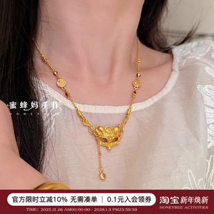 蜜蜂妈手作 金狐狸面具项链女秋冬小众复古气质毛衣链 古法手工款