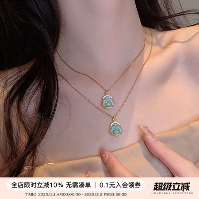 蜜蜂妈手作天然蓝水翡翠佛公项链