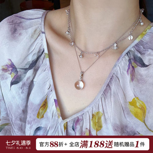蜜蜂妈大颗白水晶吊坠项链