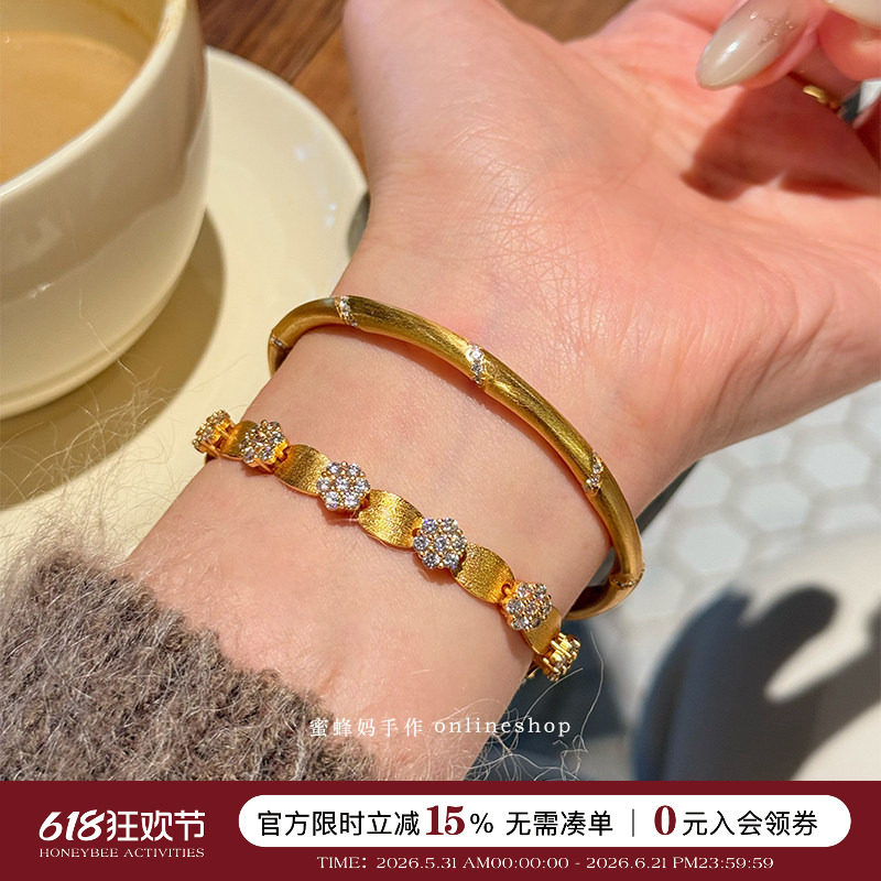 复古金色拉丝花朵缎带手链女手饰