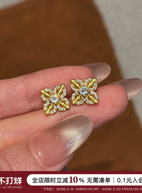 蜜蜂妈手作 古法点钻十字金刚杵耳钉女小众复古百搭耳饰生日礼物