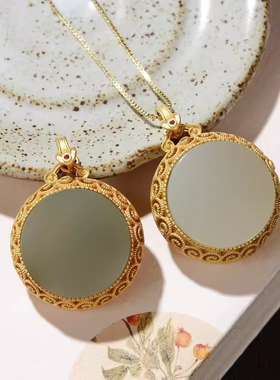 新中式纯银镶嵌和田玉吊坠可打开镂空复古香囊嘎乌盒项链女