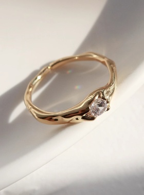 原创设计金色戒指舒适特色镶嵌钻石开口可调节银饰指环女