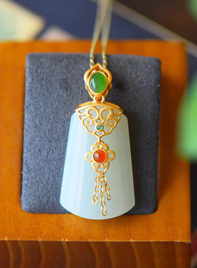 宫廷国潮和田玉吊坠女纯银复古项链流苏送长辈老婆妈妈生日礼物