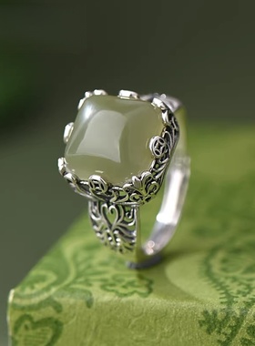 纯银方糖和田玉戒指女款复古高级感食指指环2025新款