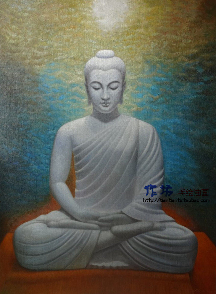 手绘敦煌石佛油画释迦牟尼日光禅定佛像飞天心经佛陀装饰复古挂画