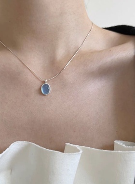 FreeSunday天然海蓝宝纯银蛇骨链