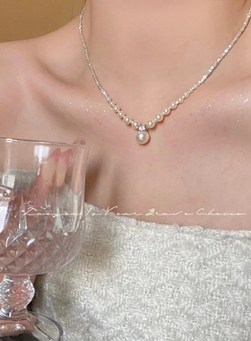 施家珍珠碎银子925纯银锁骨链女