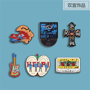 披头士The Beatles乐队徽章 骷髅吉他黑胶唱片音乐元素学院风胸针