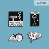 简约几何线条火柴人胸针 创意英文字母卡通金属徽章个性 包包别针