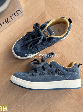 鞋有亿 2025秋冬新款蓝色爆款面包鞋男士休闲鞋厚底板鞋男生潮牌