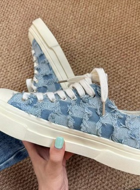 鞋有亿 2025秋冬新款美式复古盐系蓝色格子帆布鞋男鞋休闲板鞋ins