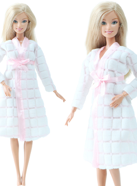 白色睡衣睡袍衣服适合11.5寸女孩 30cm Barb 洋娃娃换装女孩玩具