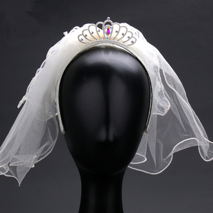 新款儿童王冠头饰小女孩可爱公主短款头纱生日表演花童公主裙配饰